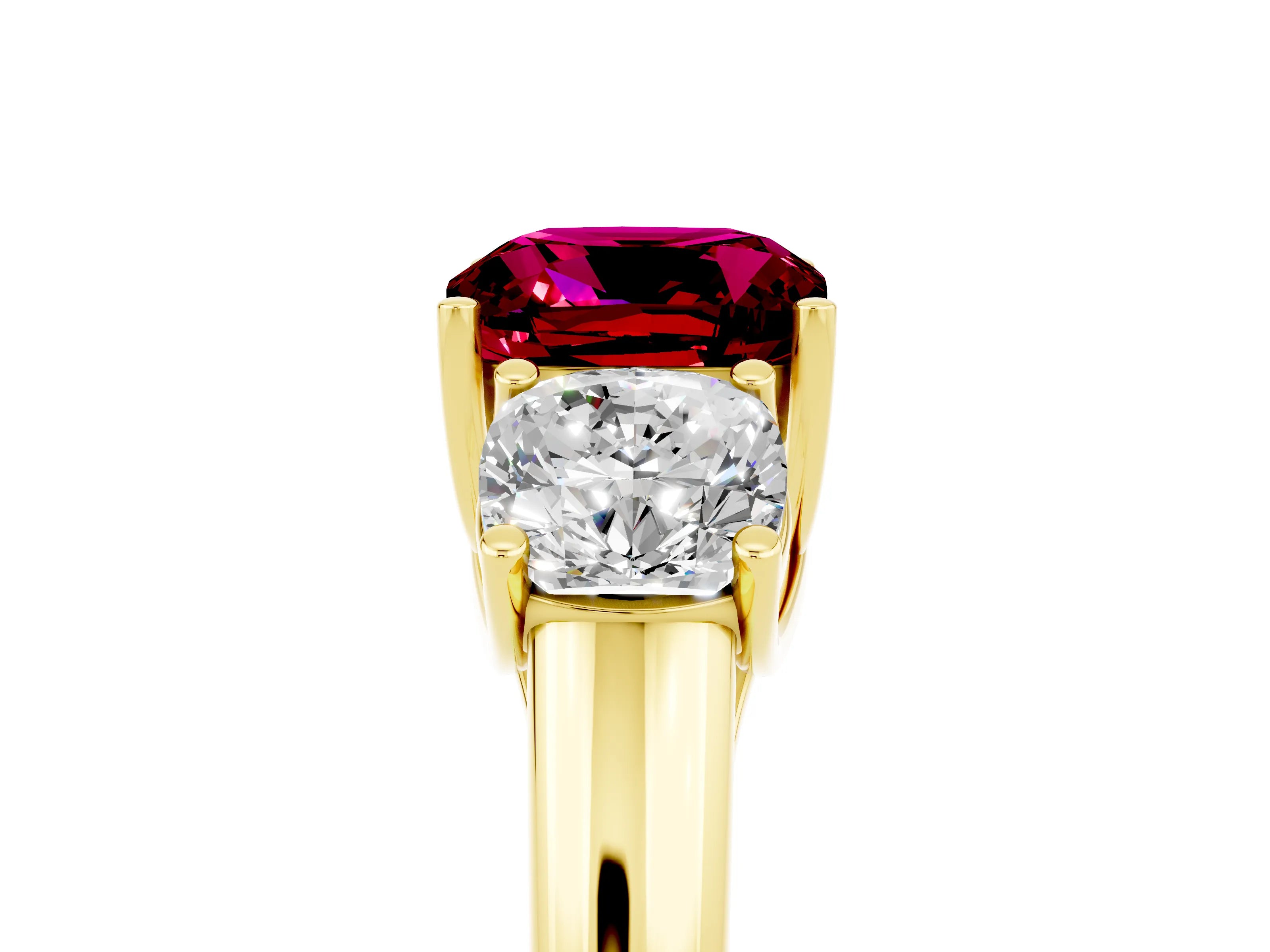 Yellow gold Three-Stone Cushion Cut Garnet Engagement Ring with Prong Setting_5