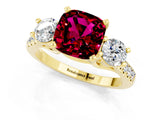 Yellow gold Three-Stone Cushion Cut Garnet Pavé Band with Four-Prong Setting_1