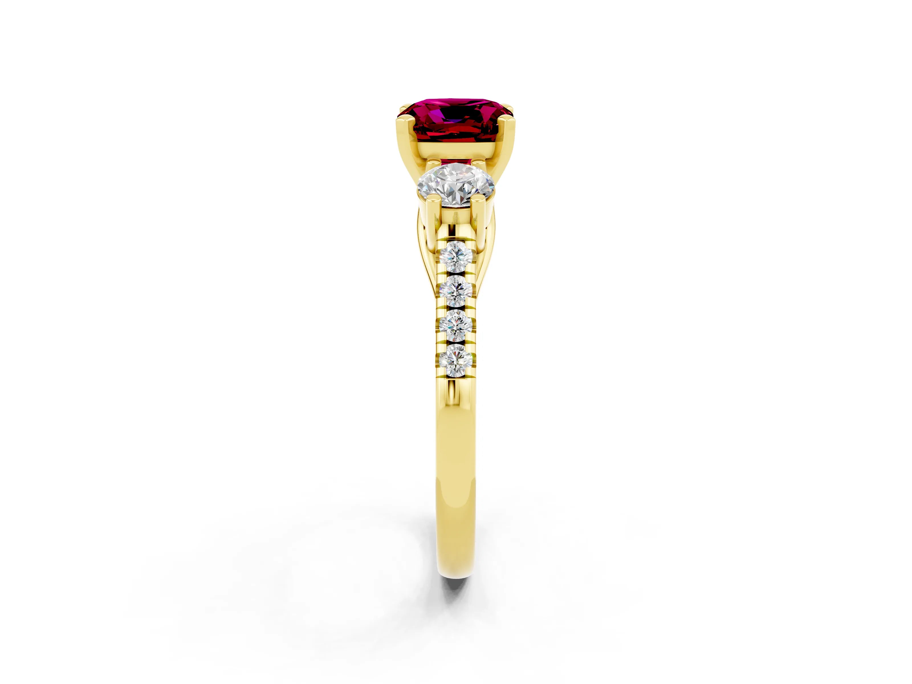 Yellow gold Three-Stone Cushion Cut Garnet Pavé Band with Four-Prong Setting_2