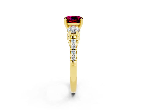 Yellow gold Three-Stone Cushion Cut Garnet Pavé Band with Four-Prong Setting_2
