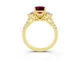 Yellow gold Three-Stone Cushion Cut Garnet Pavé Band with Four-Prong Setting_3