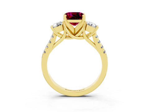 Yellow gold Three-Stone Cushion Cut Garnet Pavé Band with Four-Prong Setting_3