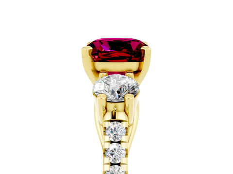 Yellow gold Three-Stone Cushion Cut Garnet Pavé Band with Four-Prong Setting_5