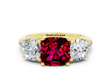 Yellow gold Three-Stone Cushion Cut Garnet Ring with Pavé Band and Prong Setting_12