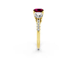 Yellow gold Three-Stone Cushion Cut Garnet Ring with Pavé Band and Prong Setting_14