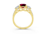 Yellow gold Three-Stone Cushion Cut Garnet Ring with Pavé Band and Prong Setting_15
