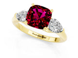Yellow gold Three-Stone Cushion Cut Garnet Ring with Pear Side Stones and Four-Prong Setting_1