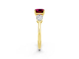 Yellow gold Three-Stone Cushion Cut Garnet Ring with Pear Side Stones and Four-Prong Setting_2