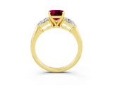 Yellow gold Three-Stone Cushion Cut Garnet Ring with Pear Side Stones and Four-Prong Setting_3