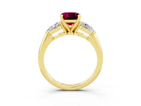 Yellow gold Three-Stone Cushion Cut Garnet Ring with Pear Side Stones and Four-Prong Setting_3