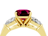 Yellow gold Three-Stone Cushion Cut Garnet Ring with Pear Side Stones and Four-Prong Setting_4