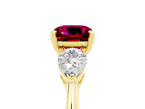 Yellow gold Three-Stone Cushion Cut Garnet Ring with Pear Side Stones and Four-Prong Setting_5
