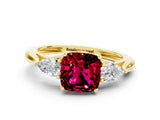 Yellow gold Three-Stone Cushion Cut Garnet Ring with Pear  Side Stones in Four-Prong Setting_12