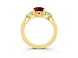Yellow gold Three-Stone Cushion Cut Garnet Ring with Pear  Side Stones in Four-Prong Setting_15