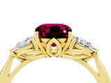 Yellow gold Three-Stone Cushion Cut Garnet Ring with Pear  Side Stones in Four-Prong Setting_16