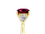 Yellow gold Three-Stone Cushion Cut Garnet Ring with Pear  Side Stones in Four-Prong Setting_17