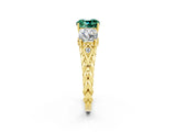 Yellow gold Three-Stone Cushion Cut Green Sapphire Braided Band Ring with Four-Prong Setting_14