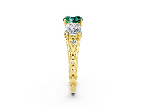 Yellow gold Three-Stone Cushion Cut Green Sapphire Braided Band Ring with Four-Prong Setting_14
