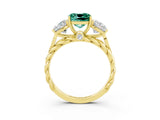 Yellow gold Three-Stone Cushion Cut Green Sapphire Braided Band Ring with Four-Prong Setting_15