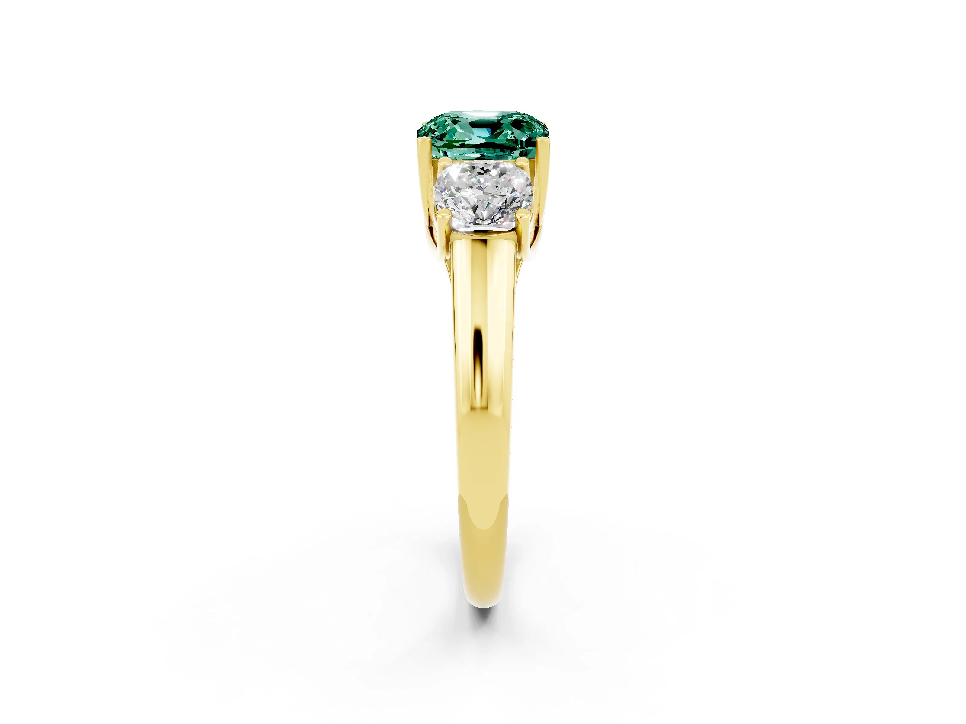 Yellow gold Three-Stone Cushion Cut Green Sapphire Engagement Ring with Prong Setting_2