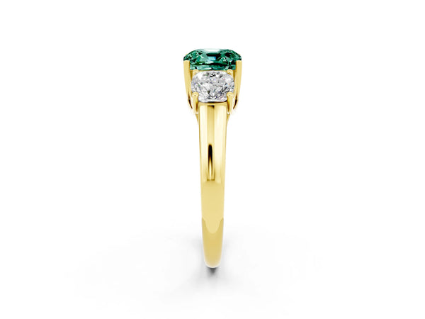 Yellow gold Three-Stone Cushion Cut Green Sapphire Engagement Ring with Prong Setting