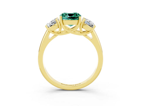 Yellow gold Three-Stone Cushion Cut Green Sapphire Engagement Ring with Prong Setting_3