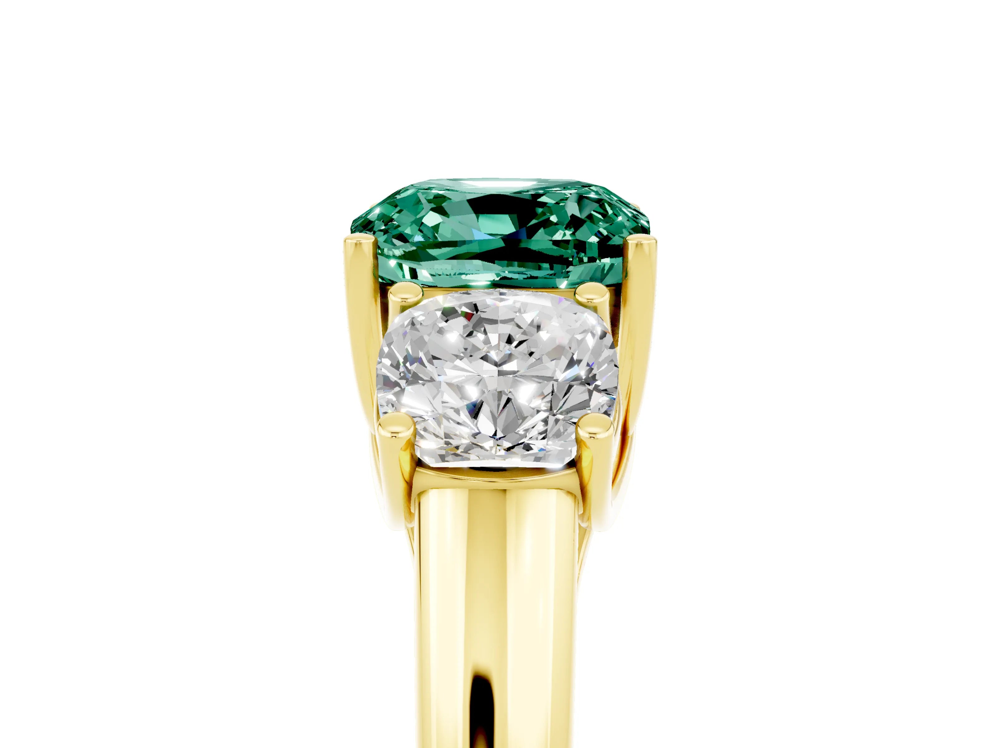 Yellow gold Three-Stone Cushion Cut Green Sapphire Engagement Ring with Prong Setting_5