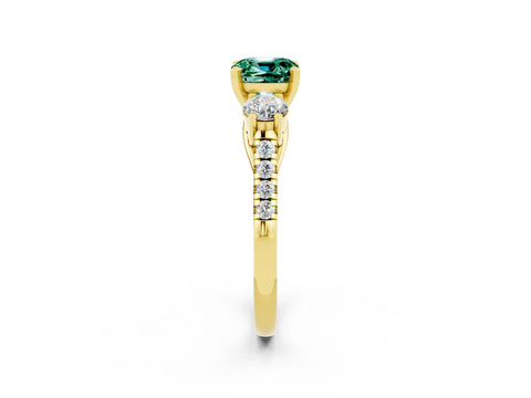 Yellow gold Three-Stone Cushion Cut Green Sapphire Pavé Band with Four-Prong Setting_2