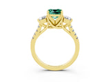 Yellow gold Three-Stone Cushion Cut Green Sapphire Pavé Band with Four-Prong Setting_3