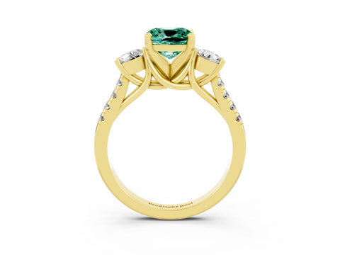 Yellow gold Three-Stone Cushion Cut Green Sapphire Pavé Band with Four-Prong Setting_3