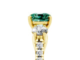 Yellow gold Three-Stone Cushion Cut Green Sapphire Pavé Band with Four-Prong Setting_5
