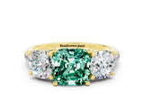 Yellow gold Three-Stone Cushion Cut Green Sapphire Ring with Pavé Band and Prong Setting_12