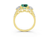 Yellow gold Three-Stone Cushion Cut Green Sapphire Ring with Pavé Band and Prong Setting_15