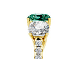 Yellow gold Three-Stone Cushion Cut Green Sapphire Ring with Pavé Band and Prong Setting_17