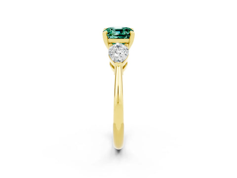 Yellow gold Three-Stone Cushion Cut Green Sapphire Ring with Pear Side Stones and Four-Prong Setting_2