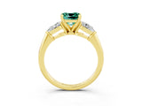 Yellow gold Three-Stone Cushion Cut Green Sapphire Ring with Pear Side Stones and Four-Prong Setting_3