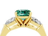 Yellow gold Three-Stone Cushion Cut Green Sapphire Ring with Pear Side Stones and Four-Prong Setting_4