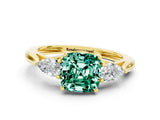 Yellow gold Three-Stone Cushion Cut Green Sapphire Ring with Pear  Side Stones in Four-Prong Setting_12
