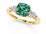 Yellow gold Three-Stone Cushion Cut Green Sapphire Ring with Pear  Side Stones in Four-Prong Setting_13