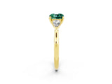Yellow gold Three-Stone Cushion Cut Green Sapphire Ring with Pear  Side Stones in Four-Prong Setting_14