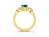 Yellow gold Three-Stone Cushion Cut Green Sapphire Ring with Pear  Side Stones in Four-Prong Setting_15