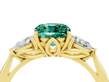 Yellow gold Three-Stone Cushion Cut Green Sapphire Ring with Pear  Side Stones in Four-Prong Setting_16