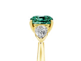 Yellow gold Three-Stone Cushion Cut Green Sapphire Ring with Pear  Side Stones in Four-Prong Setting_17