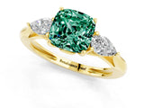Yellow gold Three-Stone Cushion Cut Green Sapphire Ring with Pear  Side Stones in Four-Prong Setting_37