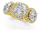 Yellow gold Three-Stone Cushion Cut Halo Diamond Milgrain Band with Four-Prong Setting_4
