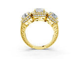 Yellow gold Three-Stone Cushion Cut Halo Diamond Milgrain Band with Four-Prong Setting_6