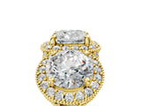 Yellow gold Three-Stone Cushion Cut Halo Diamond Milgrain Band with Four-Prong Setting_8