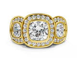 Yellow gold Three-Stone Cushion Cut Halo Pavé Diamond Ring_3