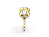 Yellow gold Three-Stone Cushion Cut Halo Pavé Diamond Ring_5