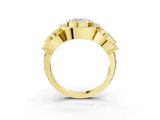 Yellow gold Three-Stone Cushion Cut Halo Pavé Diamond Ring_6